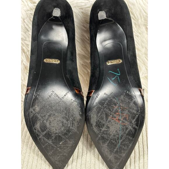 Vionic Minnie Tortoise Kitten Heel Size 8.5 Black Suede Shoe Strap Casual Office - Picture 7 of 10
